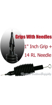 1" Inch Sterile Disposable Black Silicone Grip with Needle Combo - 14 Round Liner