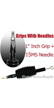 1" Inch Sterile Disposable Black Silicone Grip with Needle Combo - 15 Magnum Shader