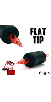 Tuff Tube® V2 Code Red- 1" Inch Sterile Black Disposable Tattoo Grips with Hard Silicon Grip and Clear Tip - 11 Flat 20 Pack