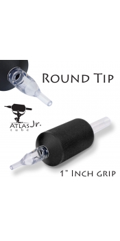 Atlas Junior™ Tube - 1" Inch Black Sterile Disposable Tattoo Grips with Clear Tip - 11 Round