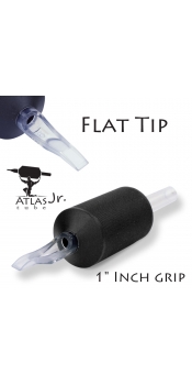 Atlas Junior™ Tube - 1" Inch Black Sterile Disposable Tattoo Grips with Clear Tip - 13 Flat