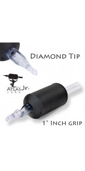 Atlas Junior™ Tube - 1" Inch Black Sterile Disposable Tattoo Grips with Clear Tip - 7 Diamond