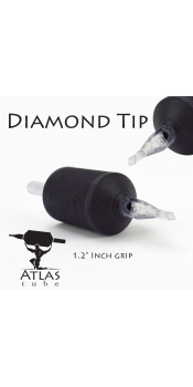 Atlas Tube™- 1.2" Inch Black Sterile Disposable Tattoo Grips with Clear Tip - 3 Diamond 15 Pack
