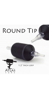 Atlas Tube™- 1.2" Inch Black Sterile Disposable Tattoo Grips with Clear Tip - 9 Round 15 Pack
