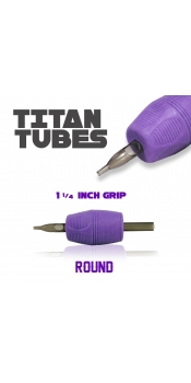 Titan™ Tube - 1.25" Inch Purple Sterile Disposable Tattoo Grips with Clear Tip - 18 Round