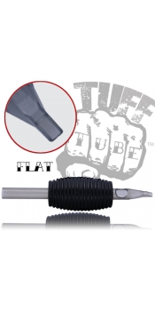 Tuff Tube® - 1" Inch Sterile Black Disposable Tattoo Grips with Hard Silicon Grip and Clear Tip - 15 Flat