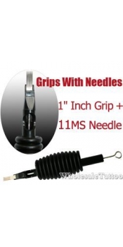 1" Inch Sterile Disposable Black Silicone Grip with Needle Combo - 11 Magnum Shader