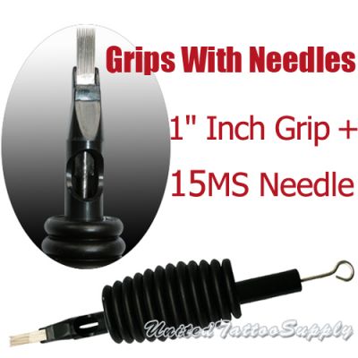 1" Inch Sterile Disposable Black Silicone Grip with Needle Combo - 15 Magnum Shader