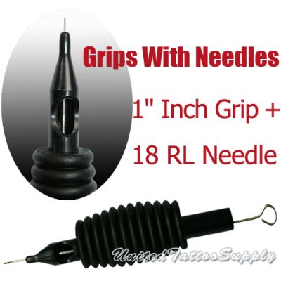 1" Inch Sterile Disposable Black Silicone Grip with Needle Combo - 18 Round Liner