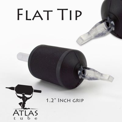 Atlas Tube™- 1.2" Inch Black Sterile Disposable Tattoo Grips with Clear Tip - 11 Flat 15 Pack