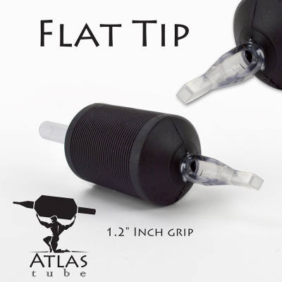 Atlas Tube™- 1.2" Inch Black Sterile Disposable Tattoo Grips with Clear Tip - 17 Flat