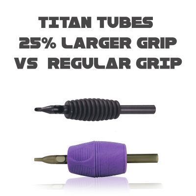 Titan™ Tube - 1.25" Inch Purple Sterile Disposable Tattoo Grips with Clear Tip - 14 Round 10 Pack