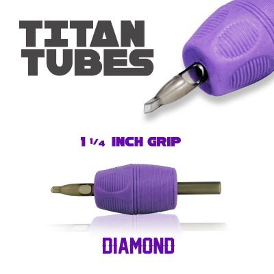 Titan™ Tube - 1.25" Inch Purple Sterile Disposable Tattoo Grips with Clear Tip - 3 Diamond 10 Pack