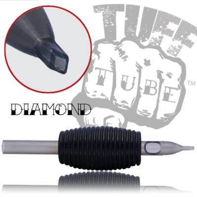 Tuff Tube® - 1" Inch Sterile Black Disposable Tattoo Grips with Hard Silicon Grip and Clear Tip - 11 Diamond