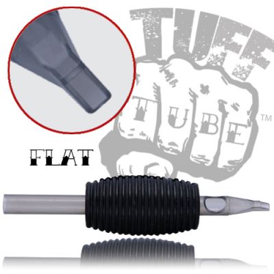 Tuff Tube® - 1" Inch Sterile Black Disposable Tattoo Grips with Hard Silicon Grip and Clear Tip - 11 Flat