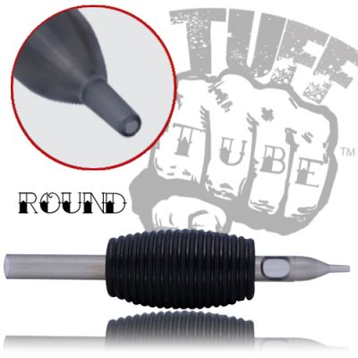 Tuff Tube® - 1" Inch Sterile Black Disposable Tattoo Grips with Hard Silicon Grip and Clear Tip - 14 Round