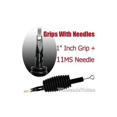1" Inch Sterile Disposable Black Silicone Grip with Needle Combo - 11 Magnum Shader