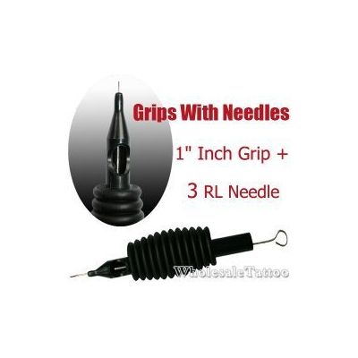 1" Inch Sterile Disposable Black Silicone Grip with Needle Combo - 3 Round Liner