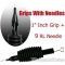 1" Inch Sterile Disposable Black Silicone Grip with Needle Combo - 9 Round Liner